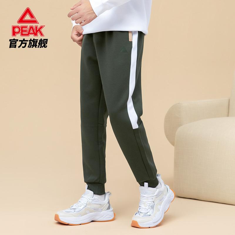 匹克官方旗舰店匹克针织长裤男士2022冬季潮流拼接拼色撞色条纹运动裤子收口卫裤0