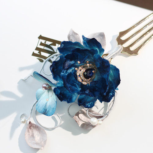 森森的簪丨蓝色梦露 非遗绒花发簪梳 高端礼物新中式古风旗袍发饰 - 图3
