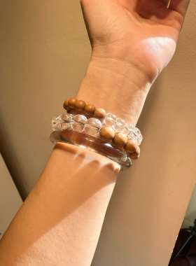 天然巴西白水晶老形珠印度迈索尔正区老料老山檀单圈手链