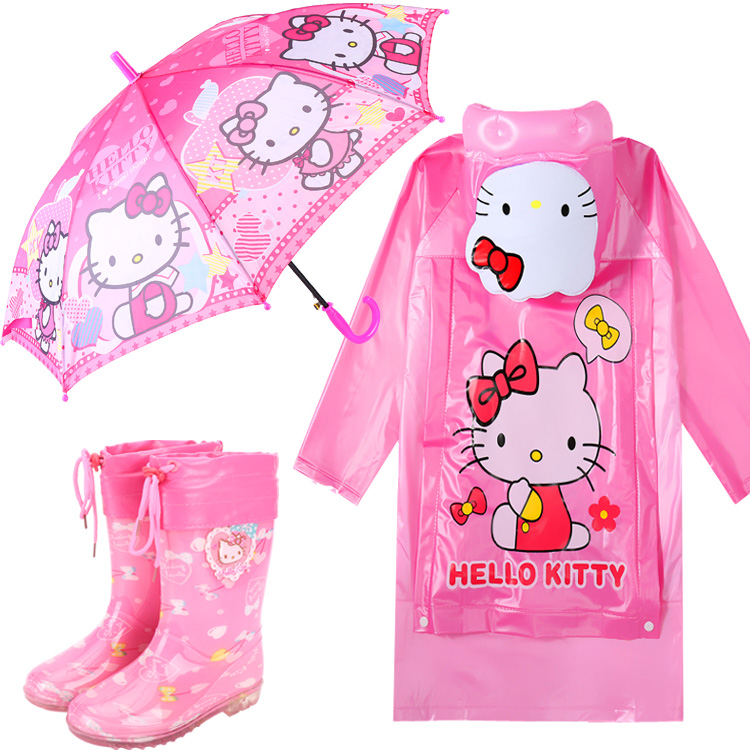兒童雨衣雨褲套裝kitty寶寶加厚防滑雨鞋 KT貓雨傘凱蒂貓女童雨披