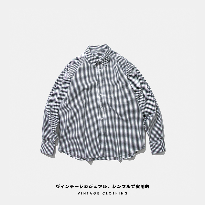 ANG2 BOUTIQUE/经典耐看百搭 日系男式千鸟格小格子宽松休闲衬衫 - 图0