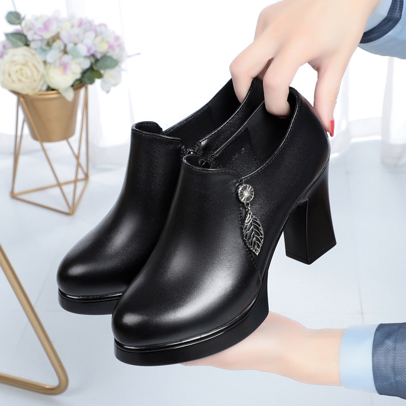 旗袍走秀鞋女高跟鞋不累脚中年女士皮鞋妈妈深口厚底单鞋真皮女鞋,淘宝优惠券,粉丝福利购,淘宝优惠卷