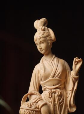 黄杨木雕林黛玉葬花手把