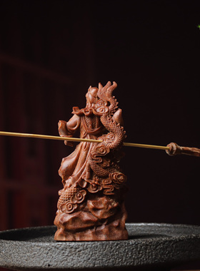 沉香木御龙关公武财神摆件