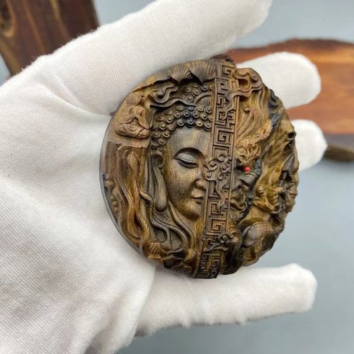 沉香木手工雕刻佛魔一念之间手玩把件木雕善恶平安吊坠工艺品挂件 - 图2