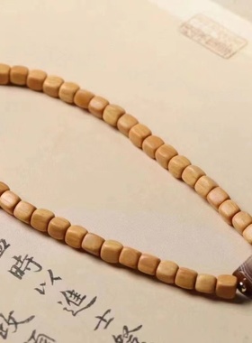 正宗天然檀香双圈方块珠手链女文玩念珠手串复古原木天然香木佛珠