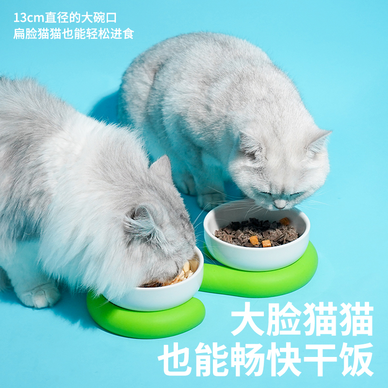 zeze猫碗陶瓷宠物碗保护颈椎狗碗防打翻猫咪猫粮饮水双碗宠物用品 - 图1