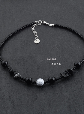 小众黑色石头拼接锁骨链女短项链