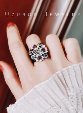 出口意大利设计粉蝶花飞小众宝石