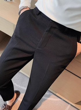 春秋加厚条纹西裤男士修身休闲裤