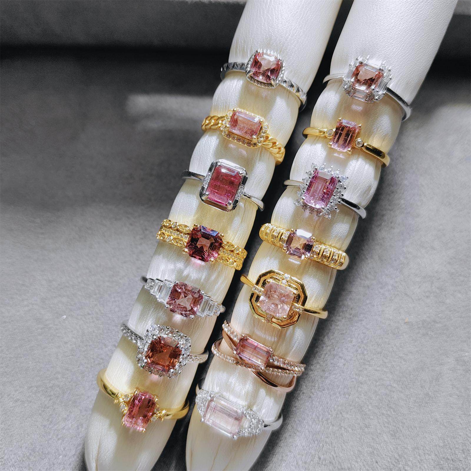 天然碧玺戒指粉碧玺绿碧玺阿斯切方形925银镶嵌戒指镶金净体火彩,淘宝优惠券,粉丝福利购,淘宝优惠卷