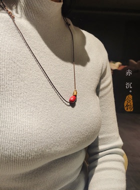 朱砂桶珠沉香绿奇楠镀金项链