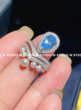 钻戒珍珠V字形海蓝宝推荐