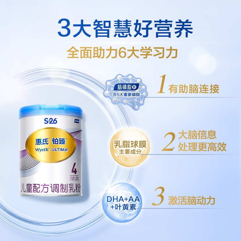 惠氏金宝宝旗舰店新【铂臻】惠氏S-26铂臻4段儿童成长配方牛奶粉780g*8罐装1