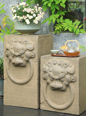 新中式展示柱茶室装饰仿石柱墩户外花园庭院子花盆景底座落地摆件