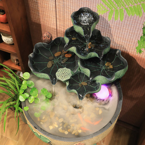 创意喷泉流水摆件招财风水球水景加湿器中式风水轮客厅桌面小鱼缸 - 图2