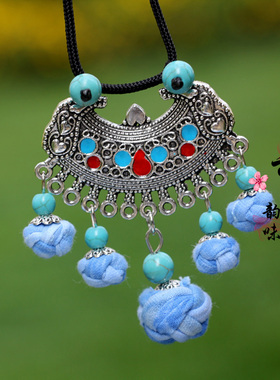 扎染项链文艺复古特色蓝染毛衣链