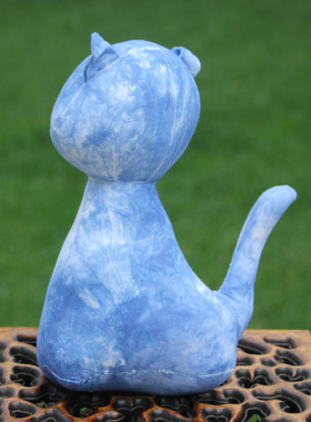 云南民族风扎染蓝染布艺猫咪摆件