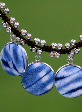 云南民族风扎染蓝染短款锁骨链