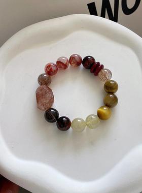 黑金超七水晶手串大颗粒珠子天然茶晶虎眼石招财手链饰高级感小众