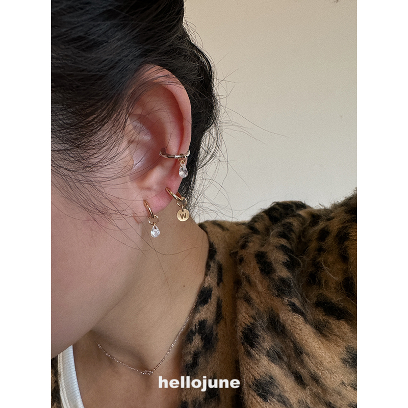 hellojune 7A白透水滴锆石 美产包金不褪色金色悬浮吊坠耳环 耳夹 - 图1