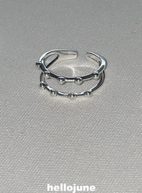 hellojune 通体925银 做旧款镂空双层 圆珠铆钉开口戒指纯银指环