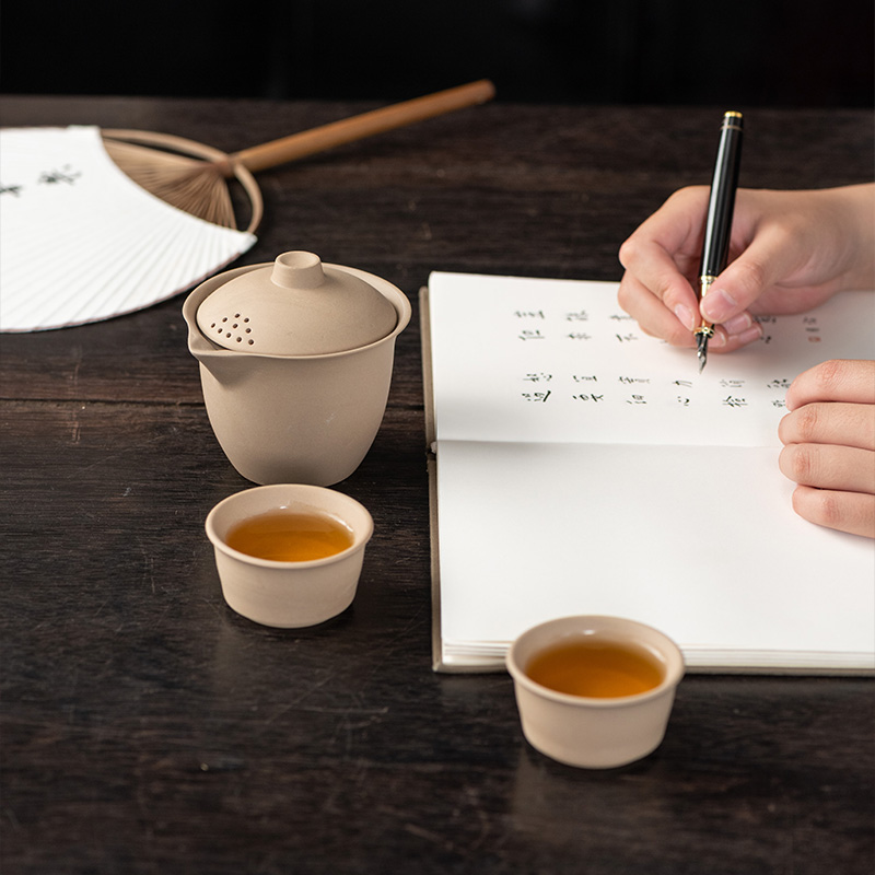 旅行茶具套装一壶二杯茶壶快客杯粗陶壶小套便携式户外功夫泡茶壶