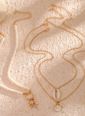 欧美泰国度假风时尚ins贝壳串珠椰树海岛项链套装海边沙滩假日女