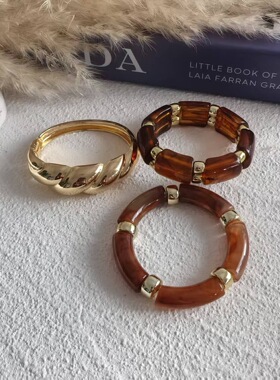 辣辣家欧美风复古晕染亚克力几何竹节弹力手链时尚简约小众手饰女