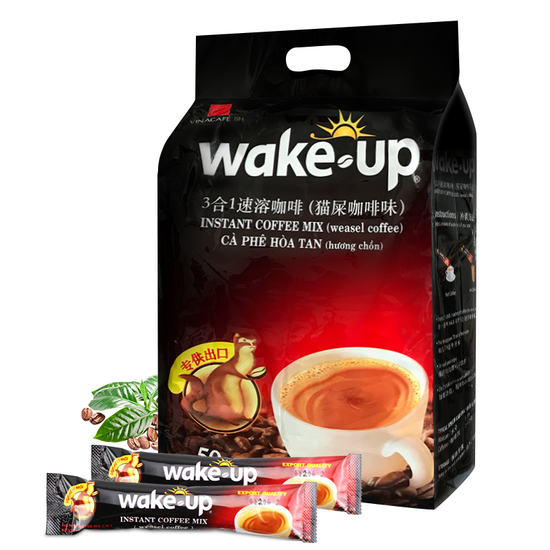 越南进口威拿咖啡wakeup猫屎咖啡味三合一速溶咖啡粉50条850g*3袋-图0