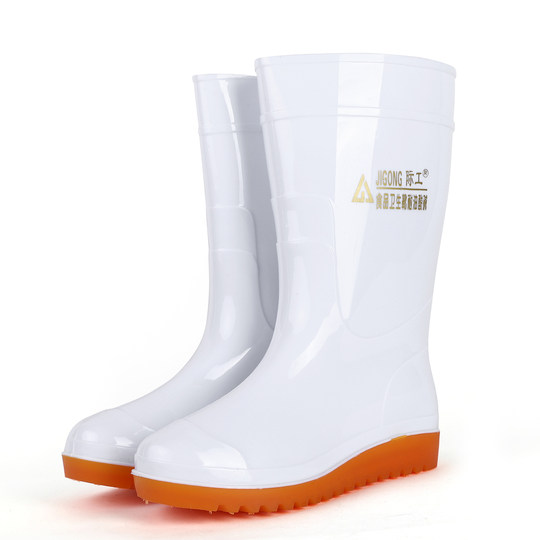 Large size flat sole medium and high tube white sanitary boots rain boots