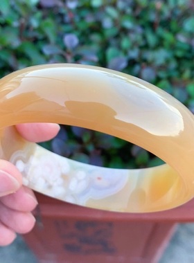 天然时尚风复古黄色硬核玛瑙手镯