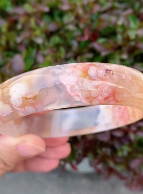 62圈马达加斯加天然时尚冰透粉红色爆米花樱花玛瑙手镯转运手环