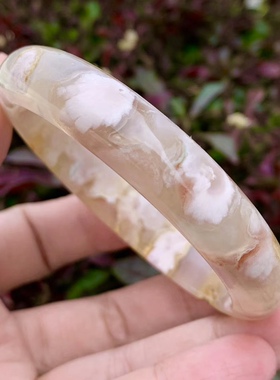 55.7圈天然冰透柠檬黄樱花玛瑙手镯套装凤九仙女款百搭小清新首饰