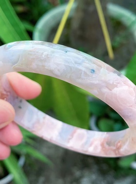 60.7圈天然粉绿色樱花玛瑙手镯网红女款百搭飘花转好运手环礼物