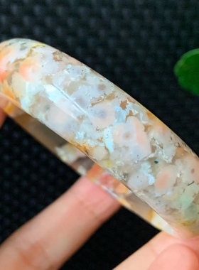 57.5圈天然绿色爆米花樱花玛瑙手镯套装女款百搭饰品生日礼物手环