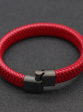 欧美风磨砂编织皮定制刻字手链