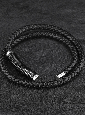 日韩复古钛钢黑色皮手