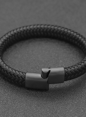 通用皮简约黑色手链免费刻字