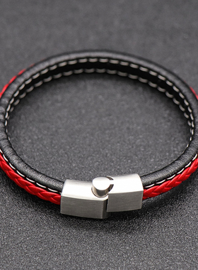 黑色红色男女皮复古手链免费刻字