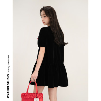 Ouyang Xi <Black Qiao Wish> ພາກຮຽນ spring butterfly round neck skirt fashionable and versatile loose flesh-covering dress