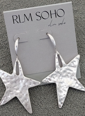 拉睦RLM SOHO欧美风磨花做旧银色海星五角星文艺范耳环坠项链套装