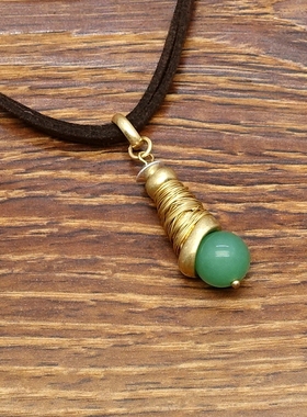 欧美风手工做缠丝绿色原石设计师腔调文艺术气质潮人休闲风项链