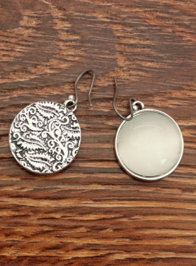 做旧银色猫眼石镶嵌双面做工森女文艺范复古VINTAGE耳环项链套装