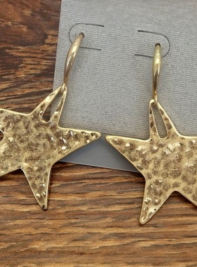 西洋欧美风磨花做旧海星五角星森女文艺范耳环项链套装