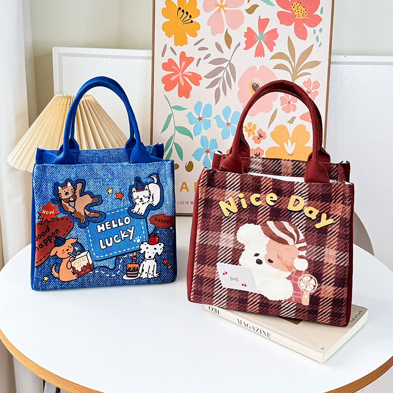 日系卡通手拎包帆布手提包饭盒学生便当礼品袋女生上班生日伴手礼 - 图1