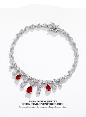 s925银红色水滴项链耳环戒指手链四件套重工奢华时尚高级感宴会