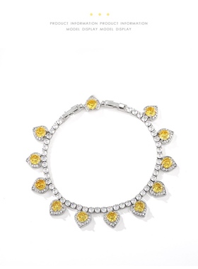 黄色彩宝心形项链手链耳环戒指四件套高级感奢华夸张超闪网红宴会