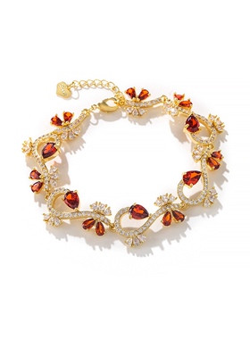 彩宝系列气质红色项链耳环戒指手链四件套网红奢华个性宴会高级感