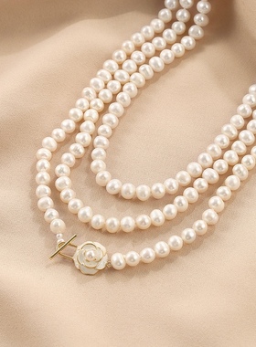 宫廷风一款多戴淡水珍珠项链清新甜美花朵吊坠颈链网红时尚锁骨链